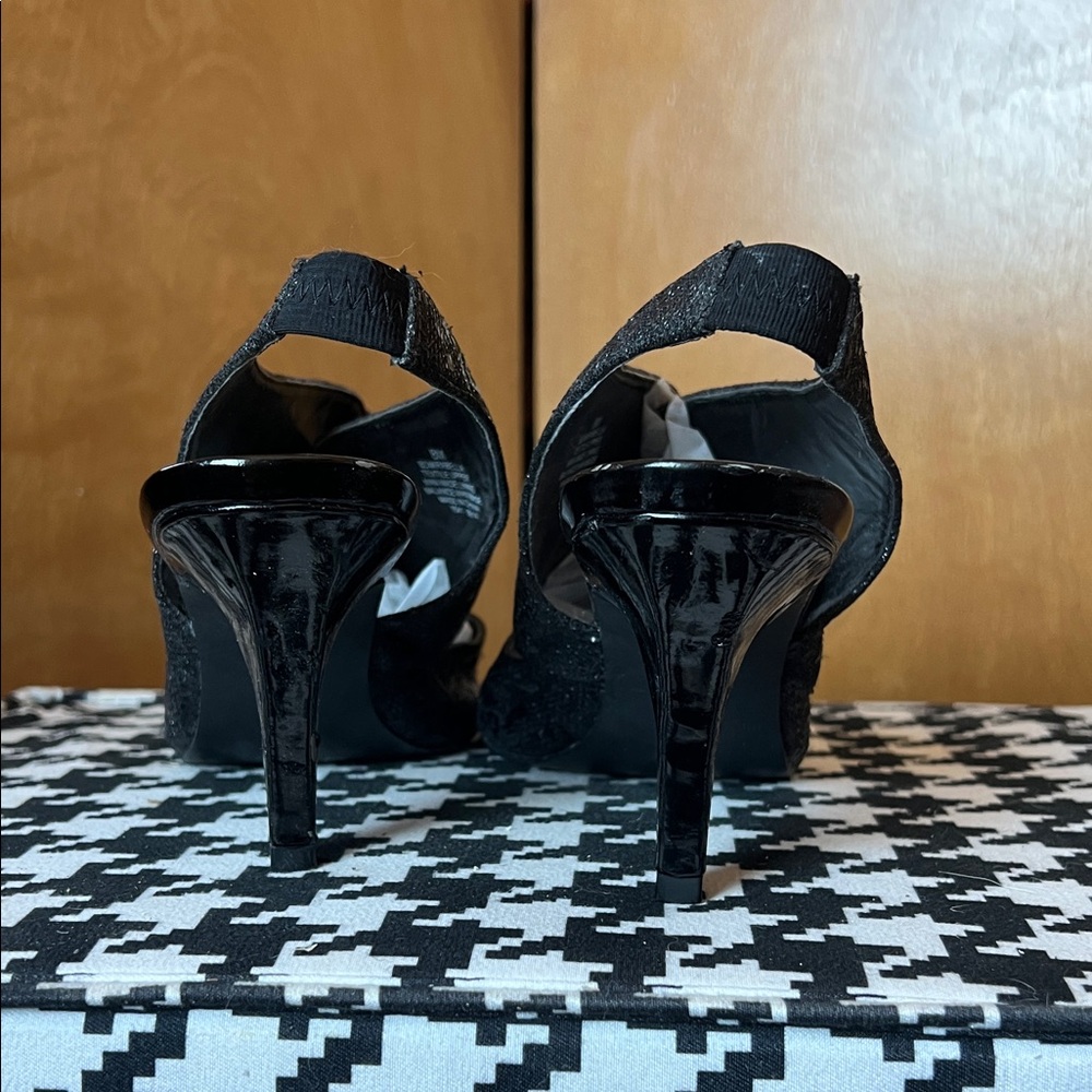 Bandolino Black Sparkle Open-Toe Heels - Picture 2 of 5